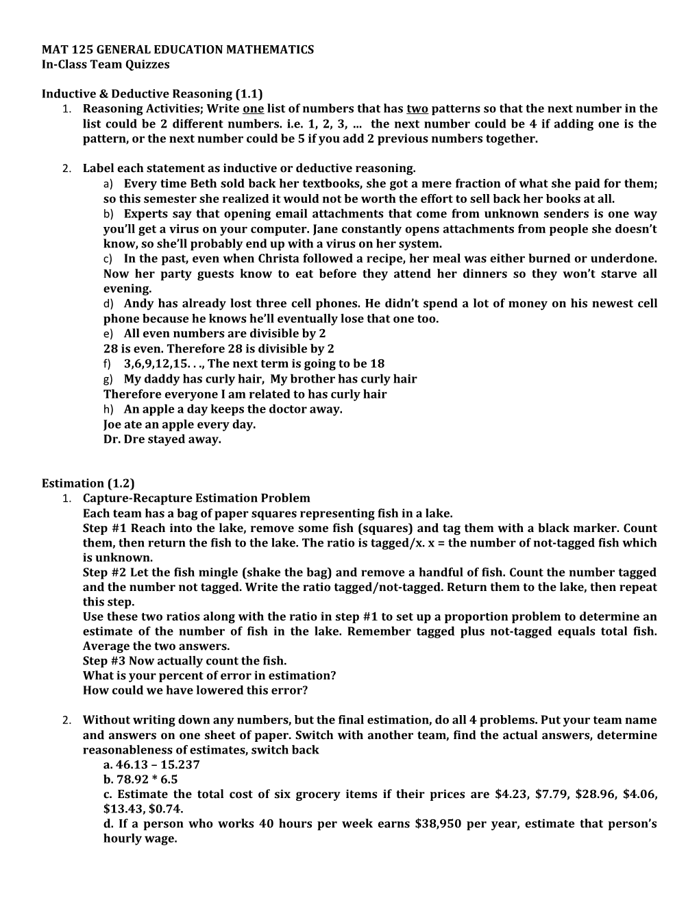 Mat 125 General Education Mathematics