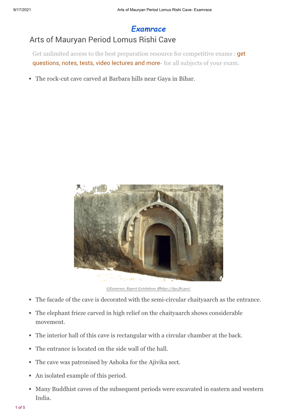 Arts of Mauryan Period Lomus Rishi Cave- Examrace