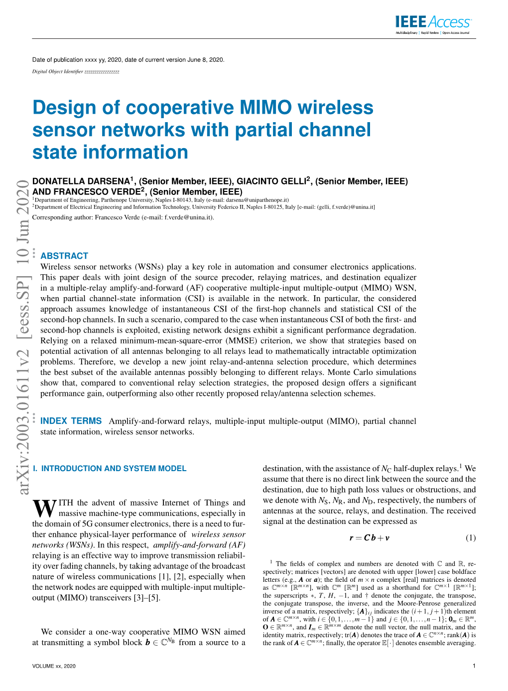 Design of Cooperative MIMO Wireless Sensor Networks with Partial Channel State Information