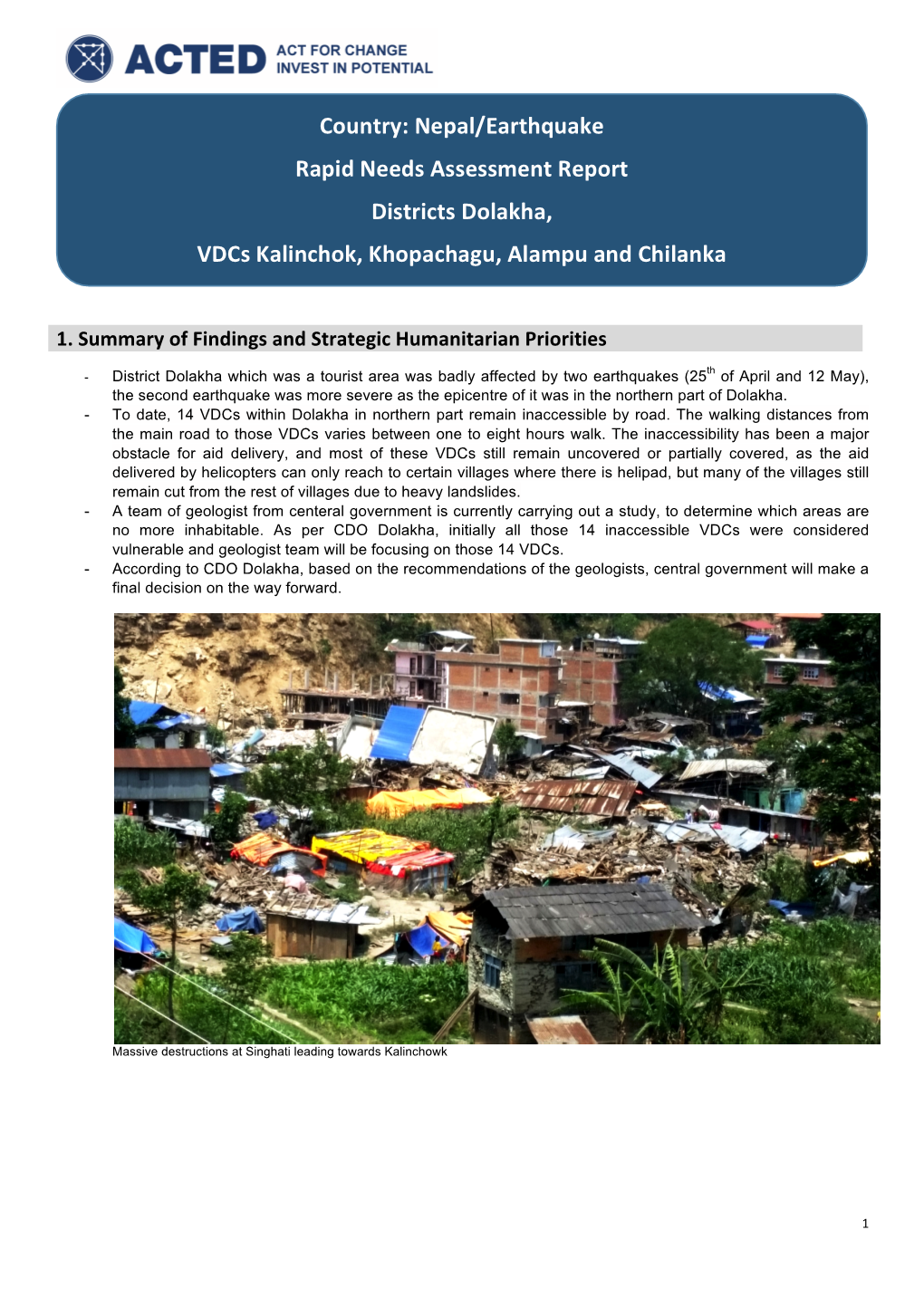 Country: Nepal/Earthquake Rapid Needs Assessment Report Districts
