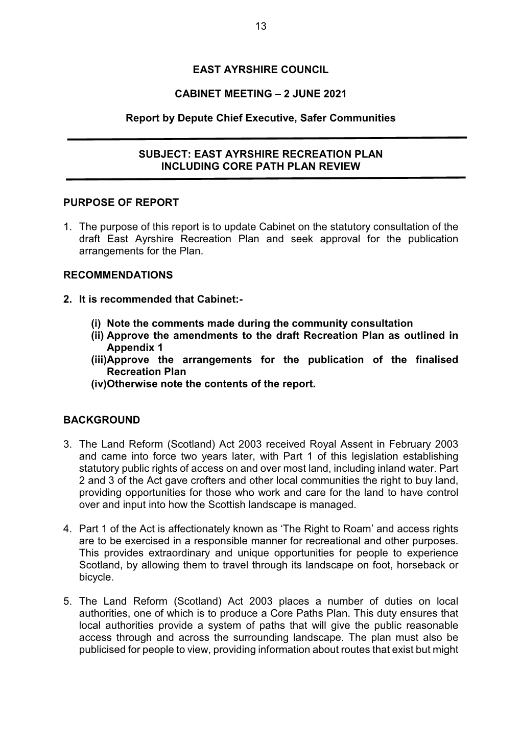 East Ayrshire Recreation Plan Including Core Path Plan Review