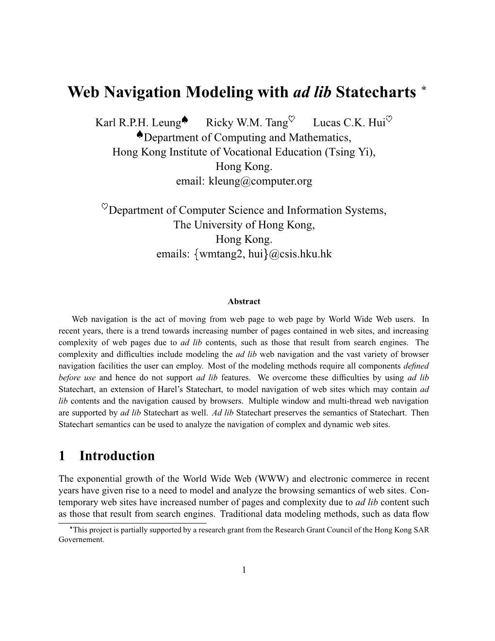 Web Navigation Modeling with Ad Lib Statecharts