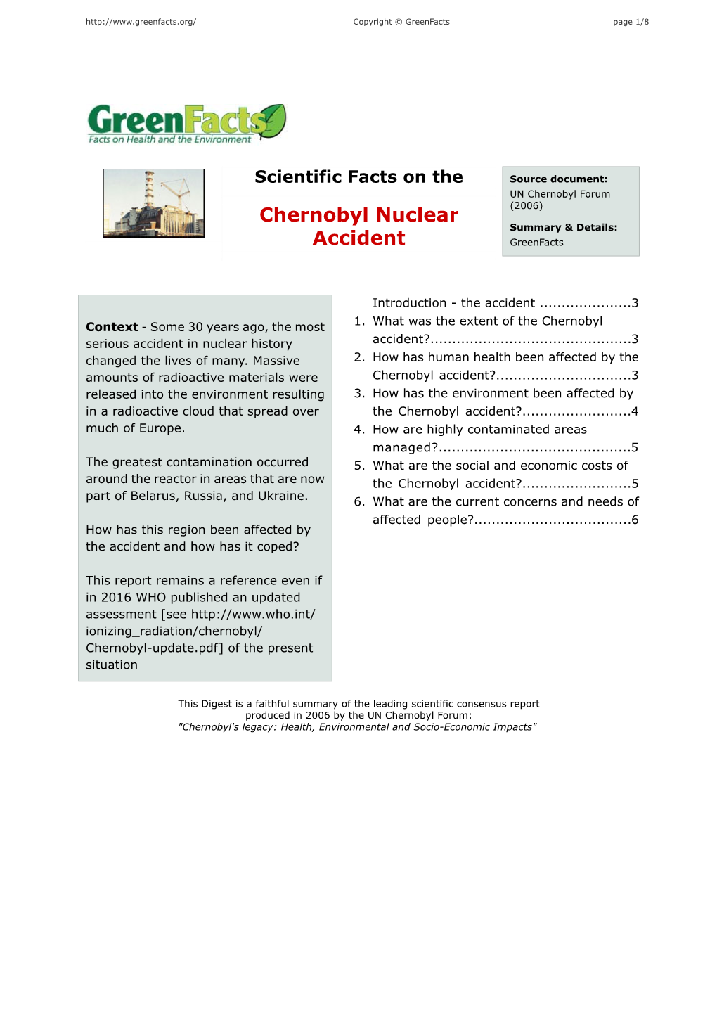 Scientific Facts on the Chernobyl Nuclear Accident