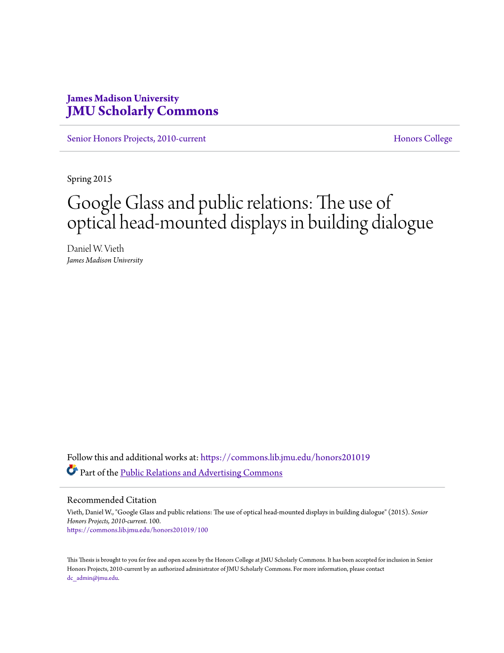 Google Glass and Public Relations: the Seu of Optical Head-Mounted Displays in Building Dialogue Daniel W