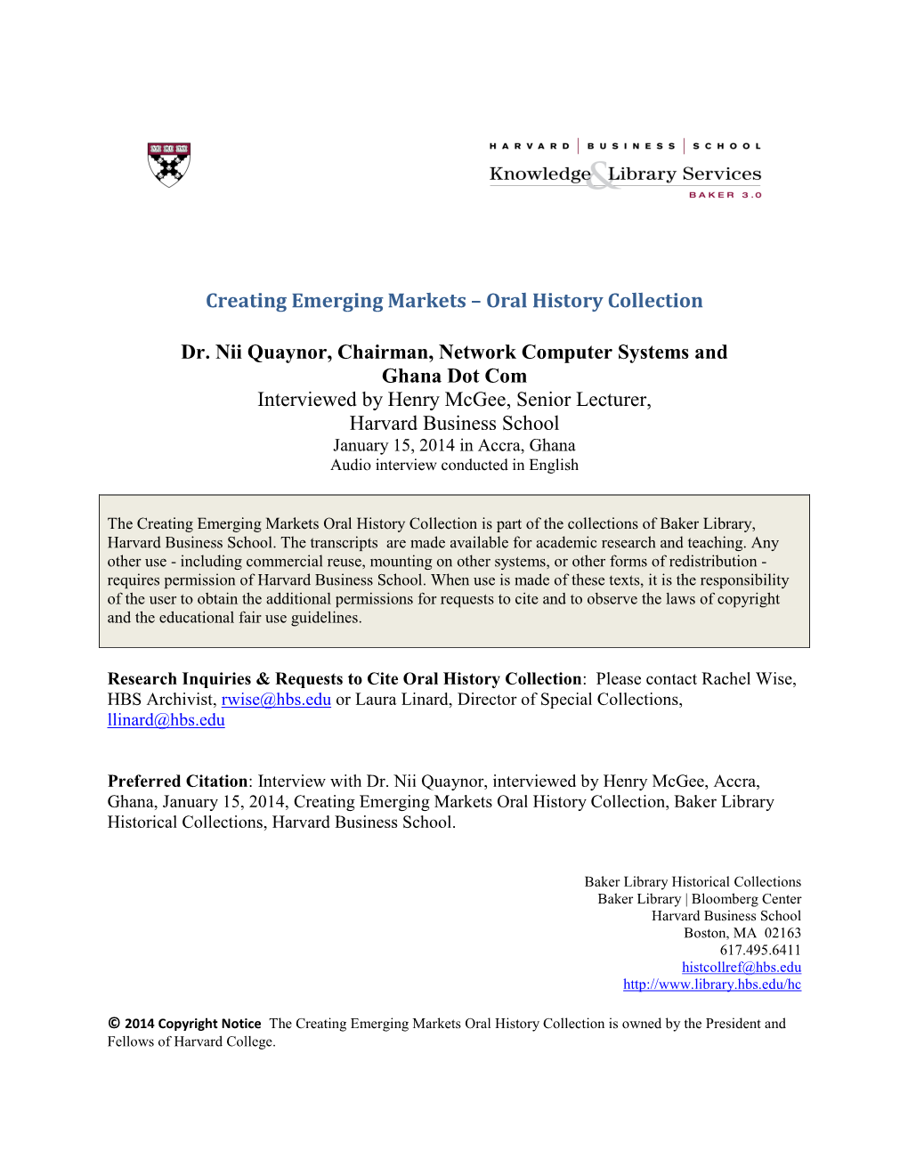 Creating Emerging Markets – Oral History Collection Dr. Nii Quaynor