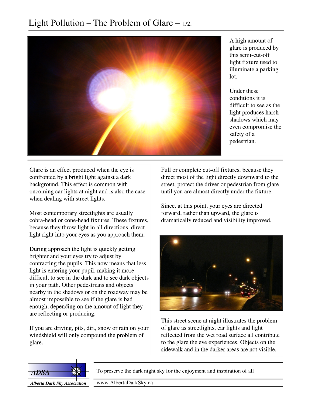 Light Pollution – the Problem of Glare – 1/2