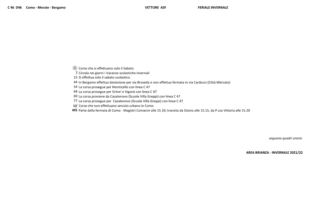 C 46 D46 Como - Merate - Bergamo VETTORE ASF FERIALE INVERNALE