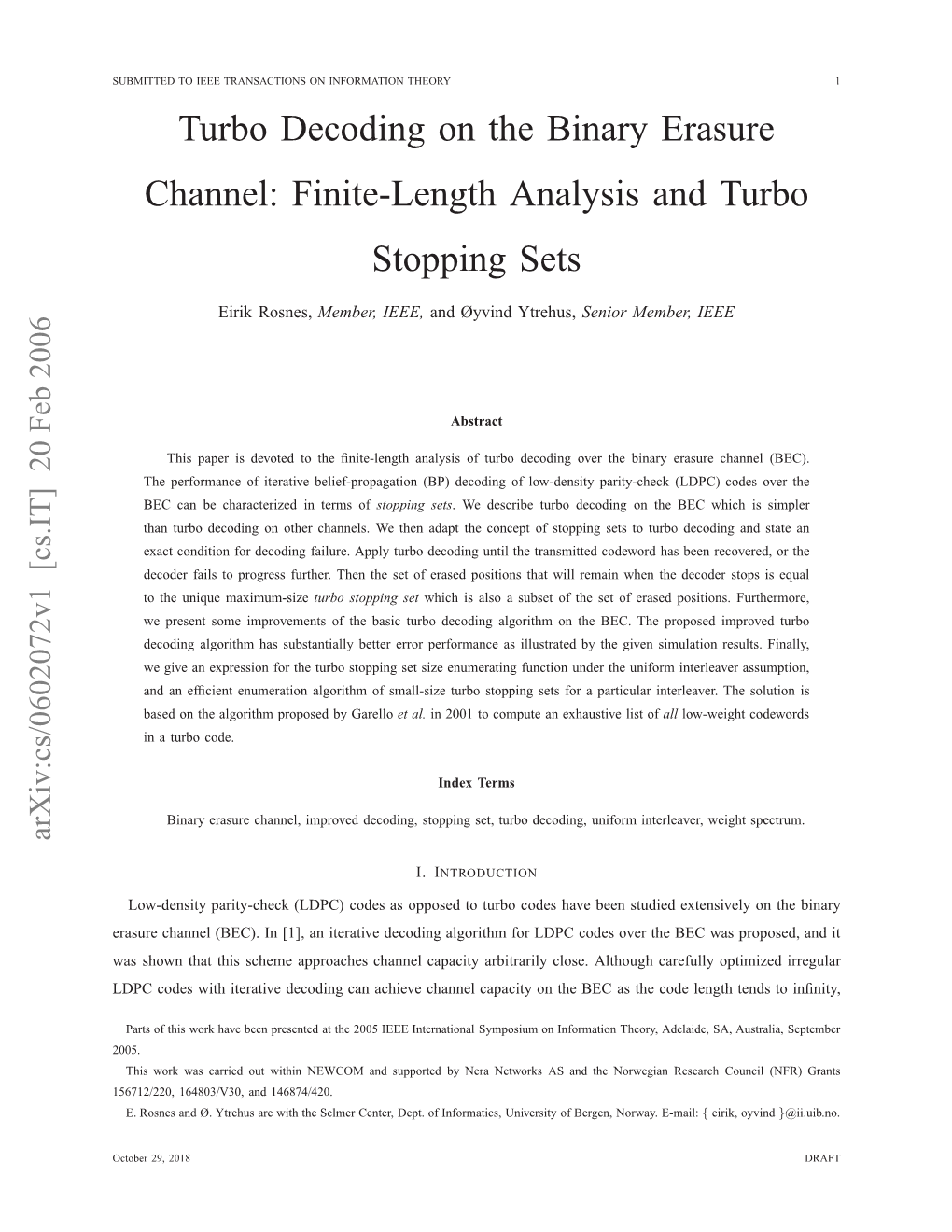 Turbo Decoding on the Binary Erasure Channel: Finite-Length Analysis