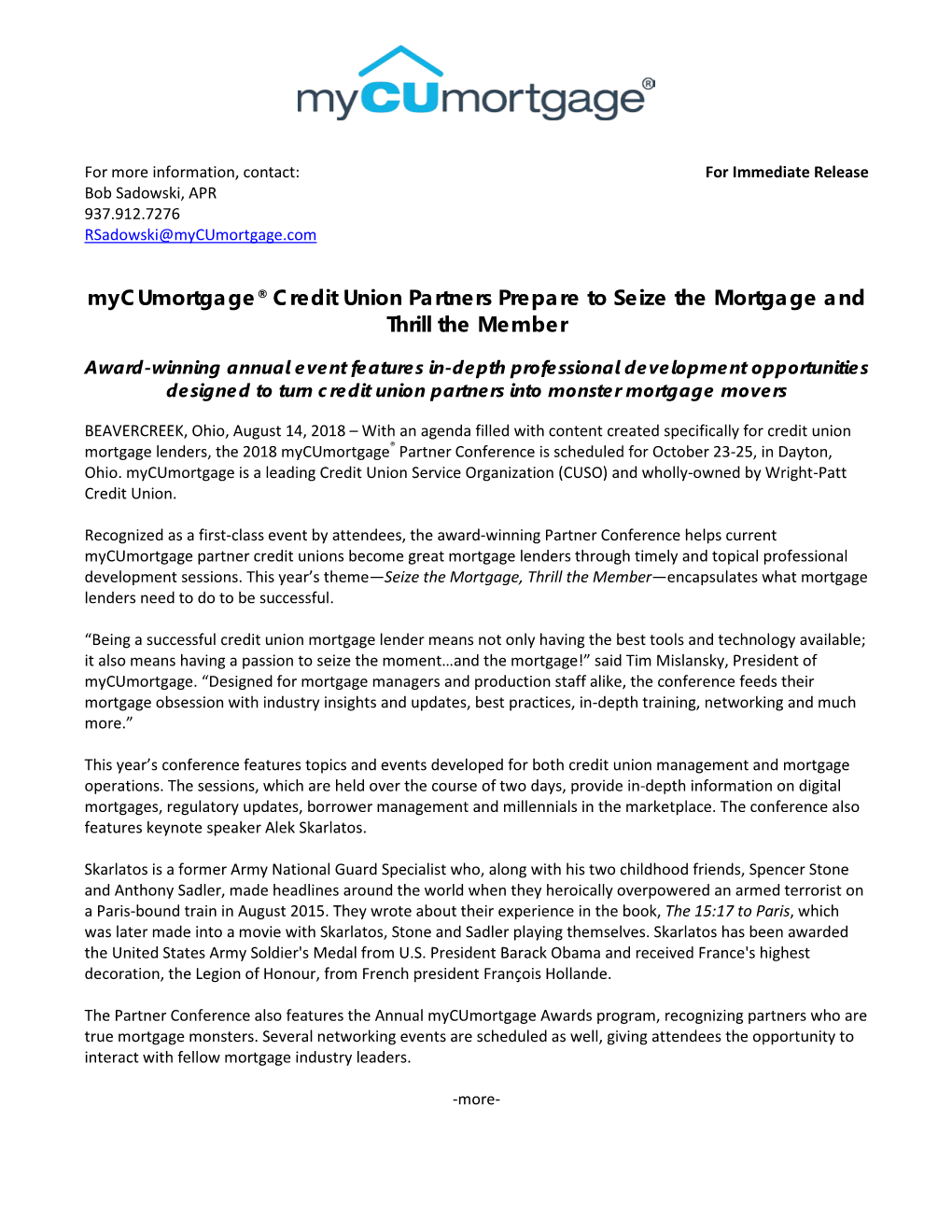 08/14/2018: Mycumortgage Credit Union Partners Prepare to Seize