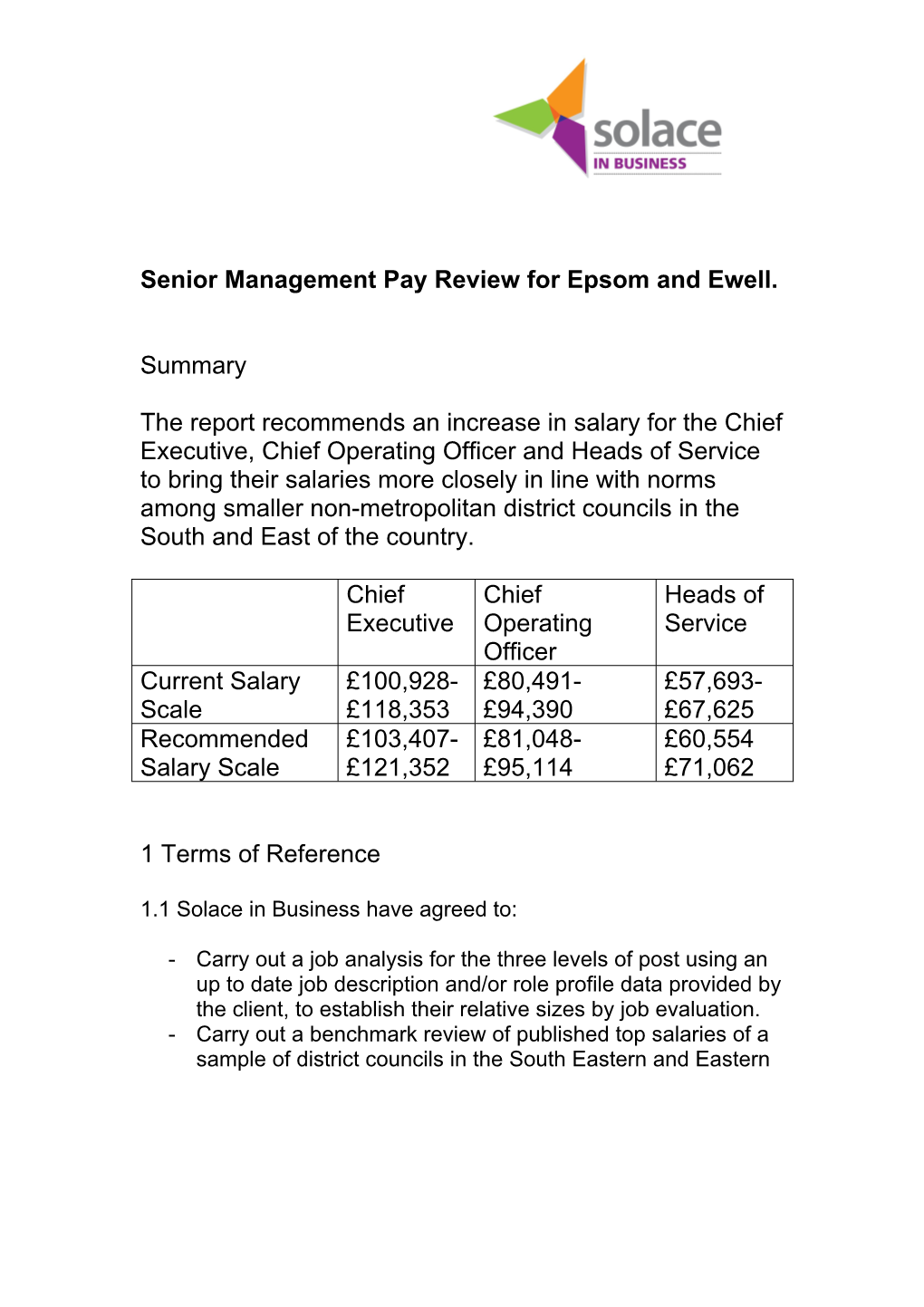 Senior Management Pay Review for Epsom and Ewell