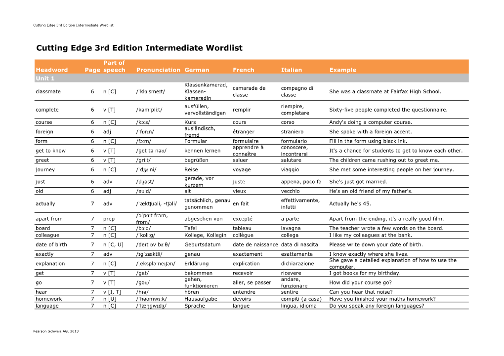 Cutting Edge 3Rd Edition Intermediate Wordlist