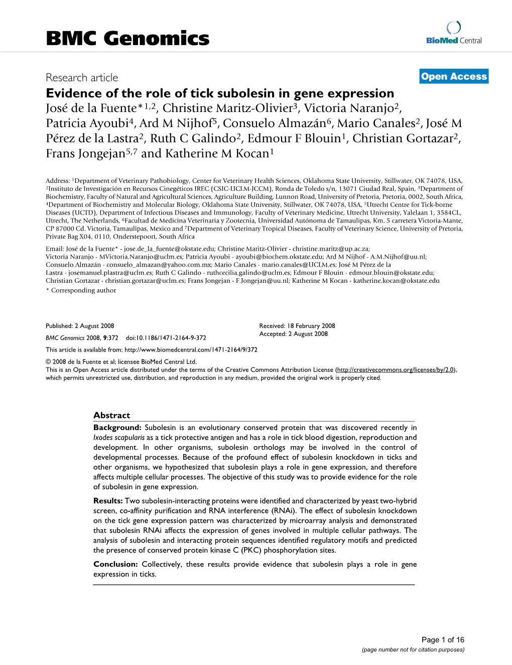 Evidence of the Role of Tick Subolesin in Gene Expression