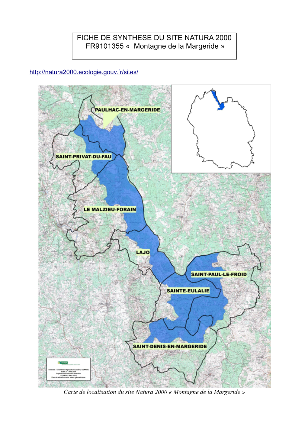 FICHE DE SYNTHESE DU SITE NATURA 2000 FR9101355 « Montagne De La Margeride »