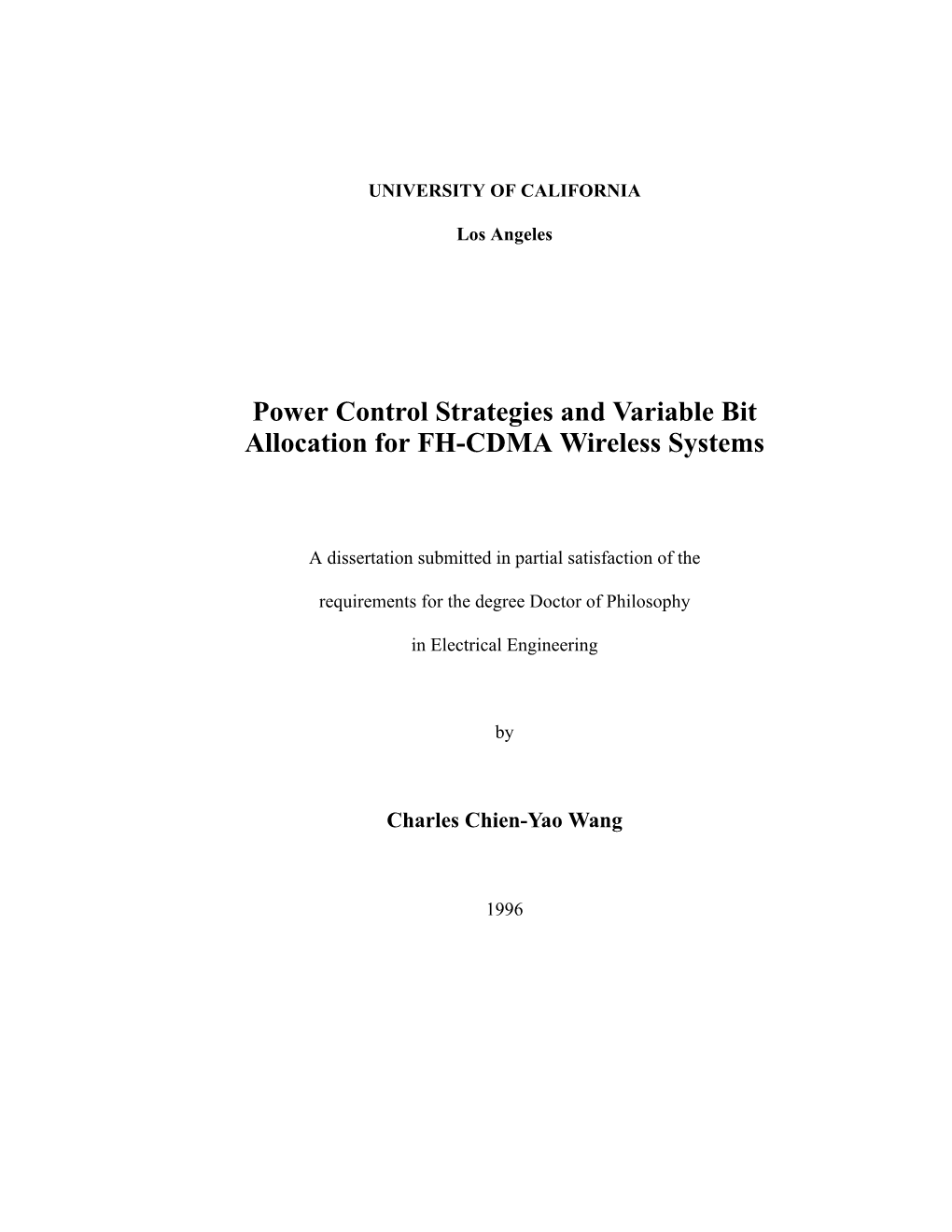 Power Control Strategies and Variable Bit Allocation for FH-CDMA Wireless Systems