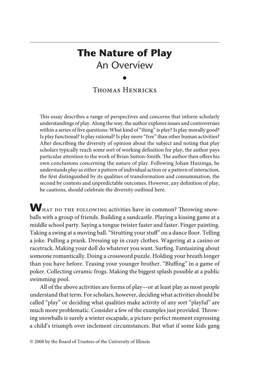 Vol. 1 No. 2 | ARTICLE: the Nature of Play: An