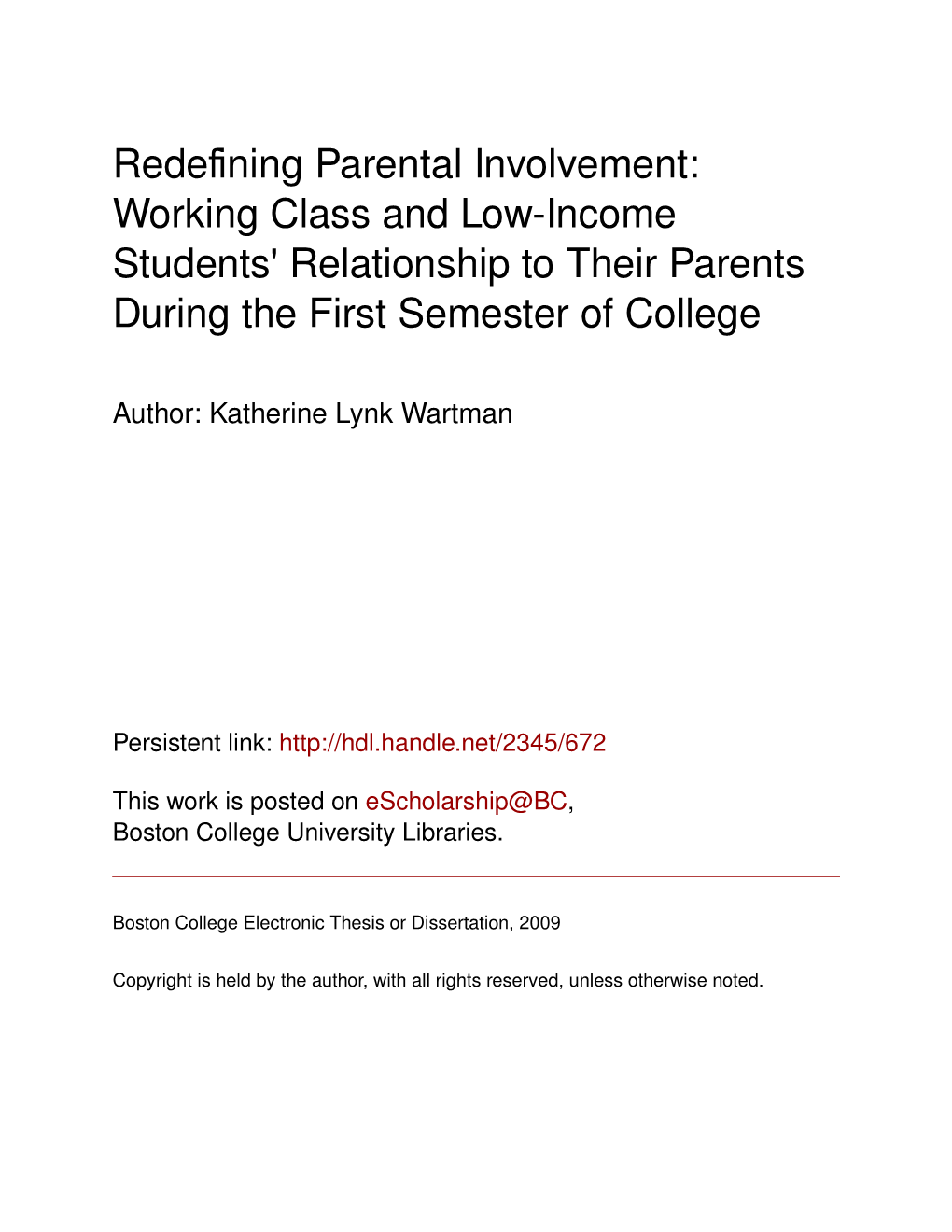 Redefining Parental Involvement: Working Class and Low-Income