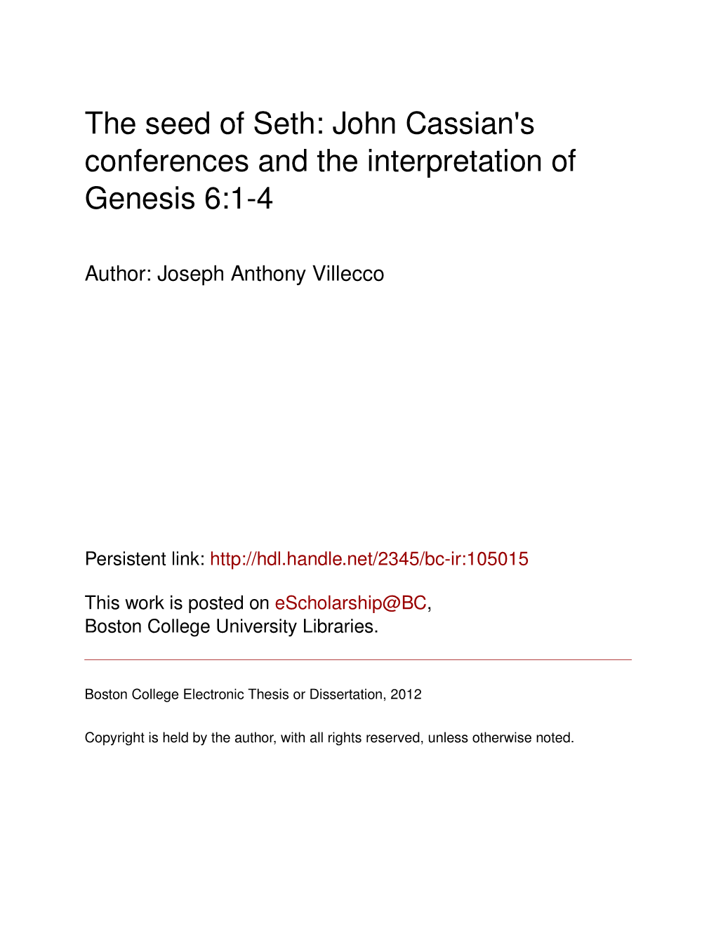 John Cassian's Conferences and the Interpretation of Genesis 6:1-4