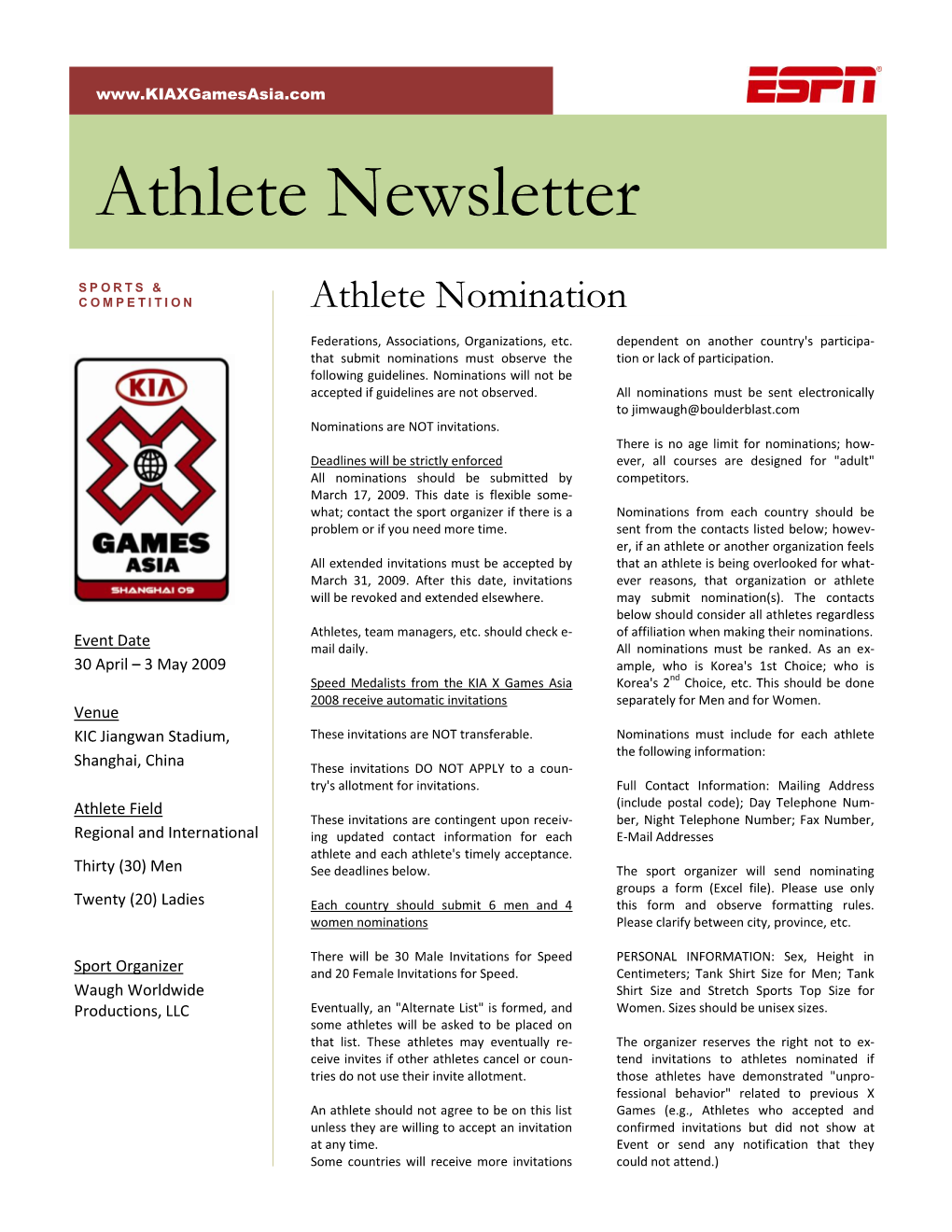 Athlete Newsletter