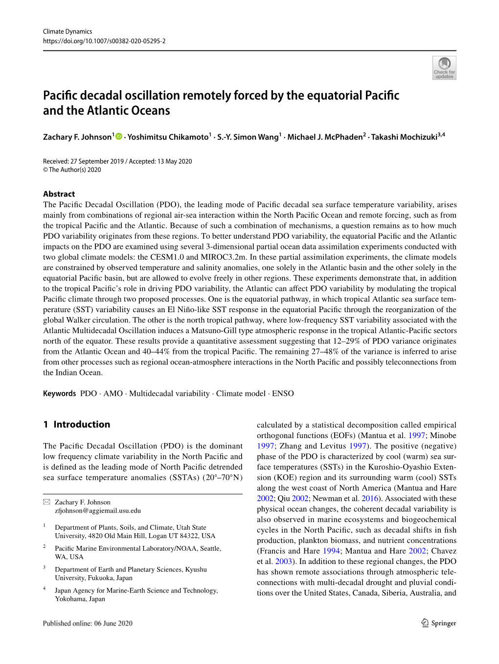 Pacific Decadal Oscillation Remotely Forced By