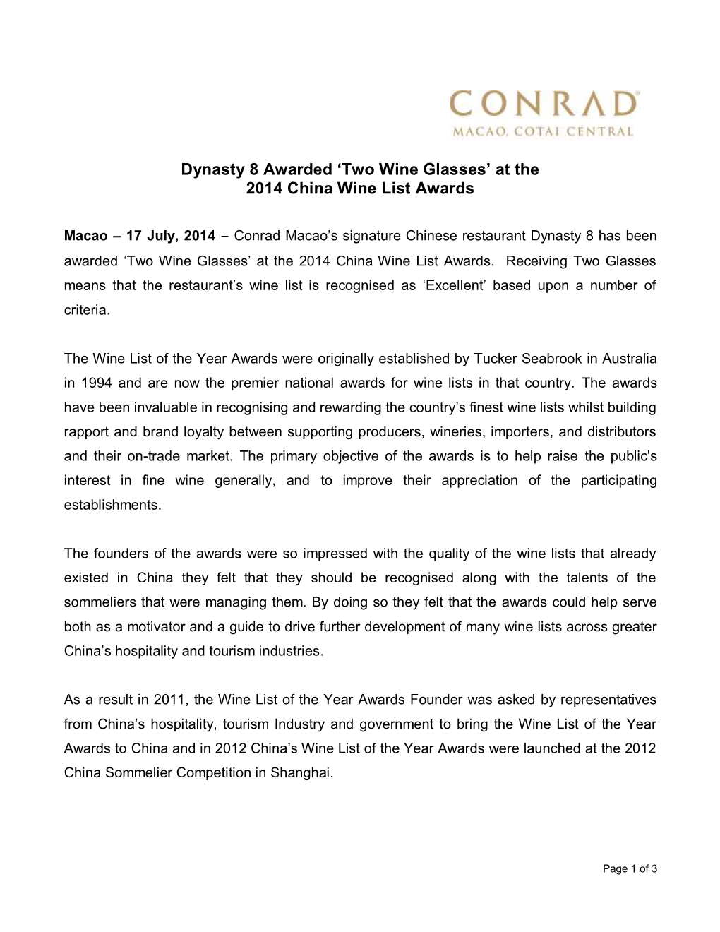'Two Wine Glasses' at the 2014 China Wine List Awards