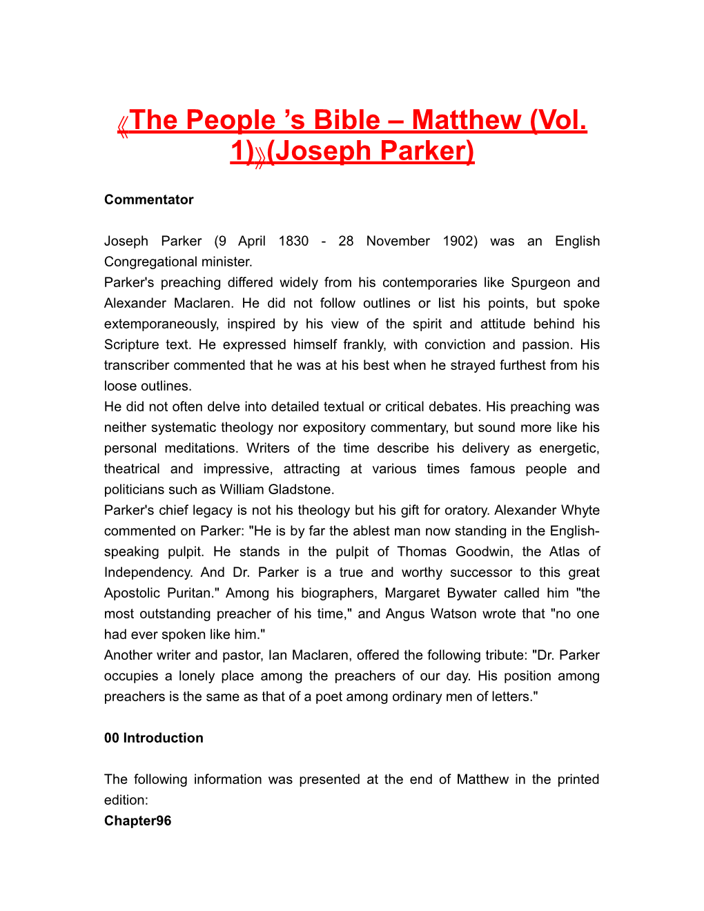 The People S Bible Matthew (Vol. 1) (Joseph Parker)