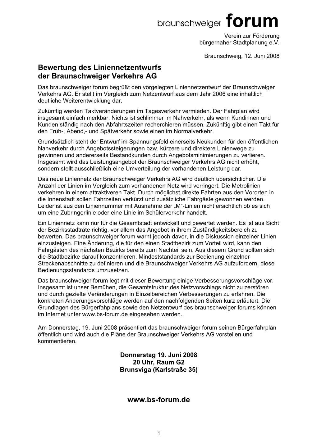 Bewertung Des Liniennetzentwurfs Der Braunschweiger Verkehrs AG