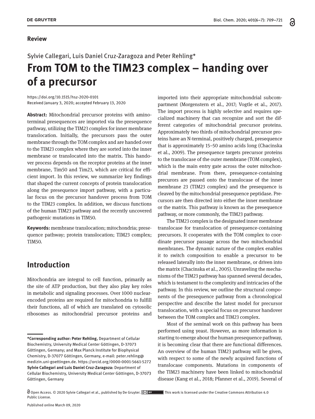 From TOM to the TIM23 Complex – Handing Over of a Precursor