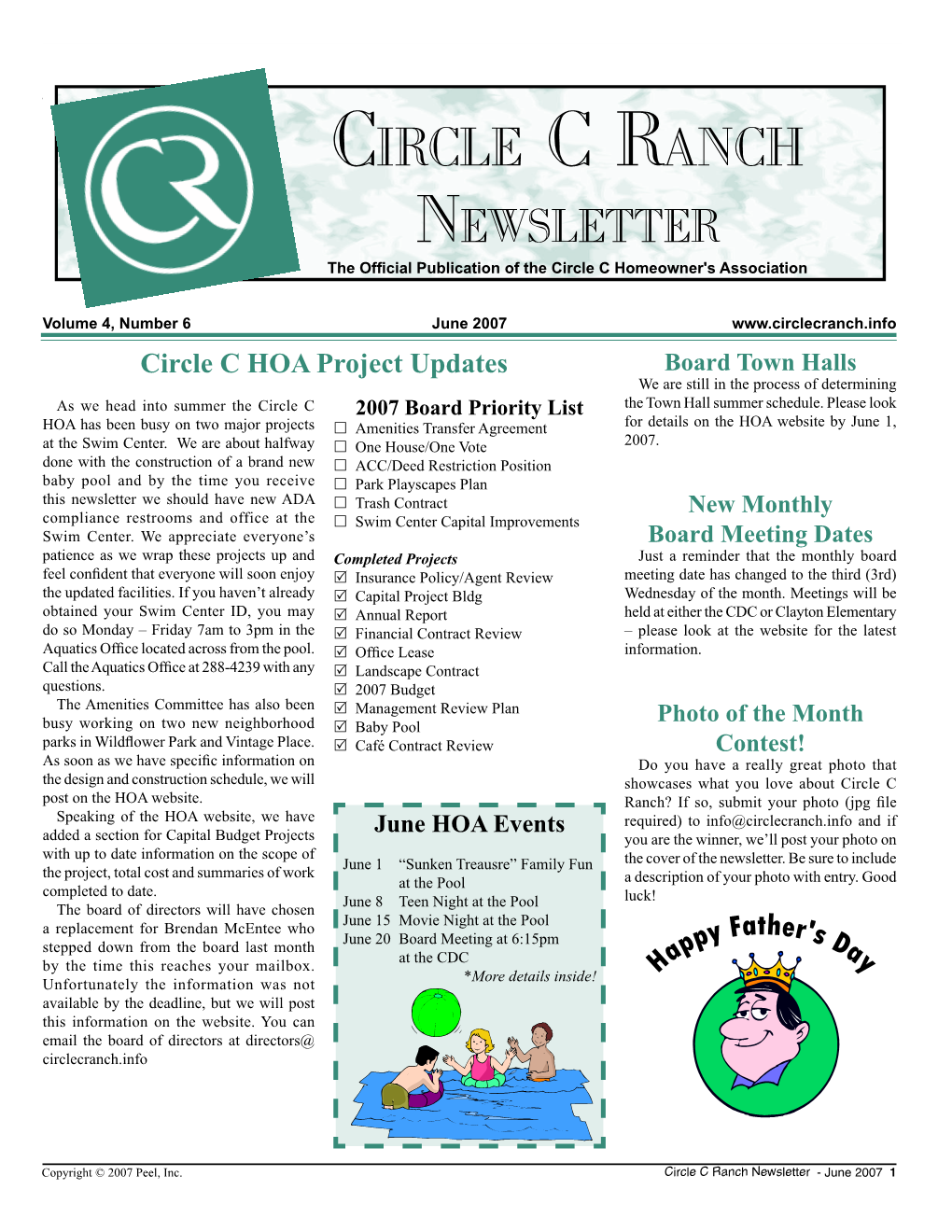 Circle C Ranch Circle C Ranch Newsletter the Official Publication of the Circle C Homeowner's Association