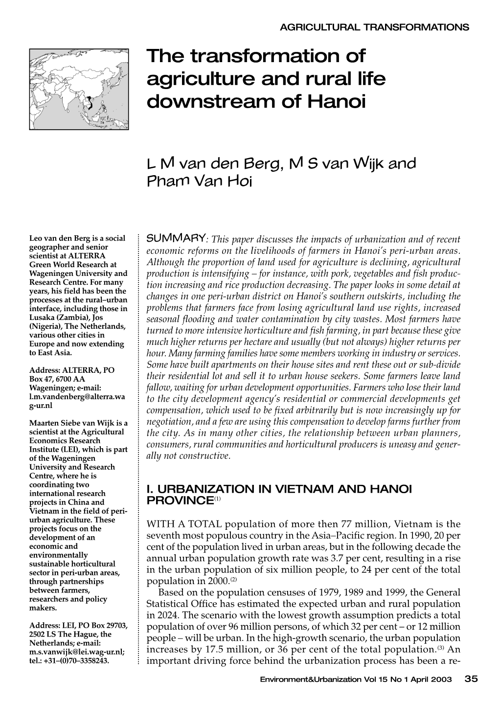 The Transformation of Agriculture and Rural Life Downstream of Hanoi