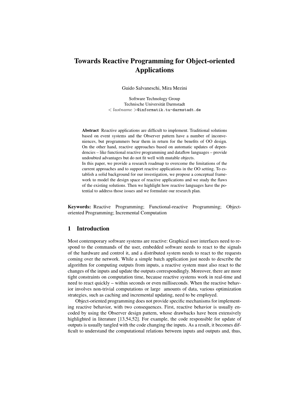 Towards Reactive Programming for Object-Oriented Applications