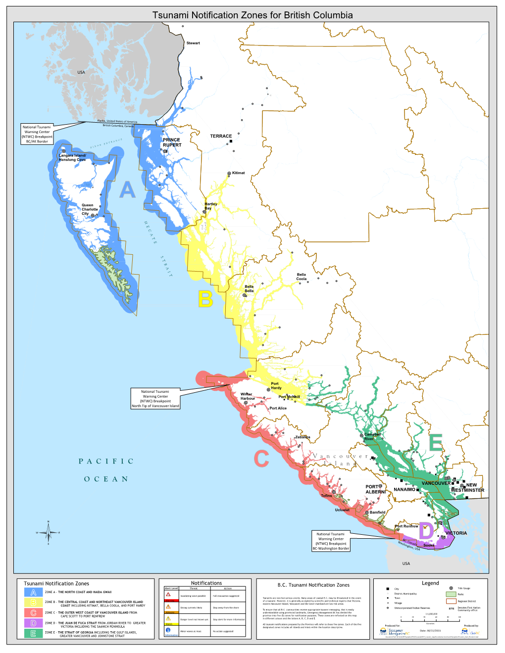 Tsunami Notification Zones for British Columbia