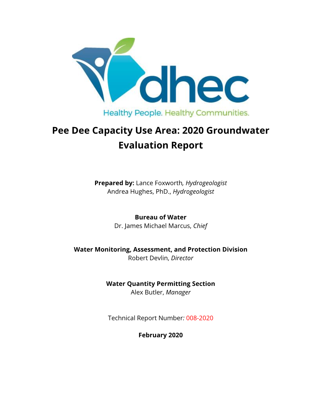 Pee Dee Capacity Use Area: 2020 Groundwater Evaluation Report