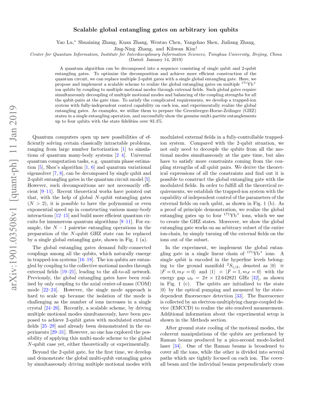 Scalable Global Entangling Gates on Arbitrary Ion Qubits