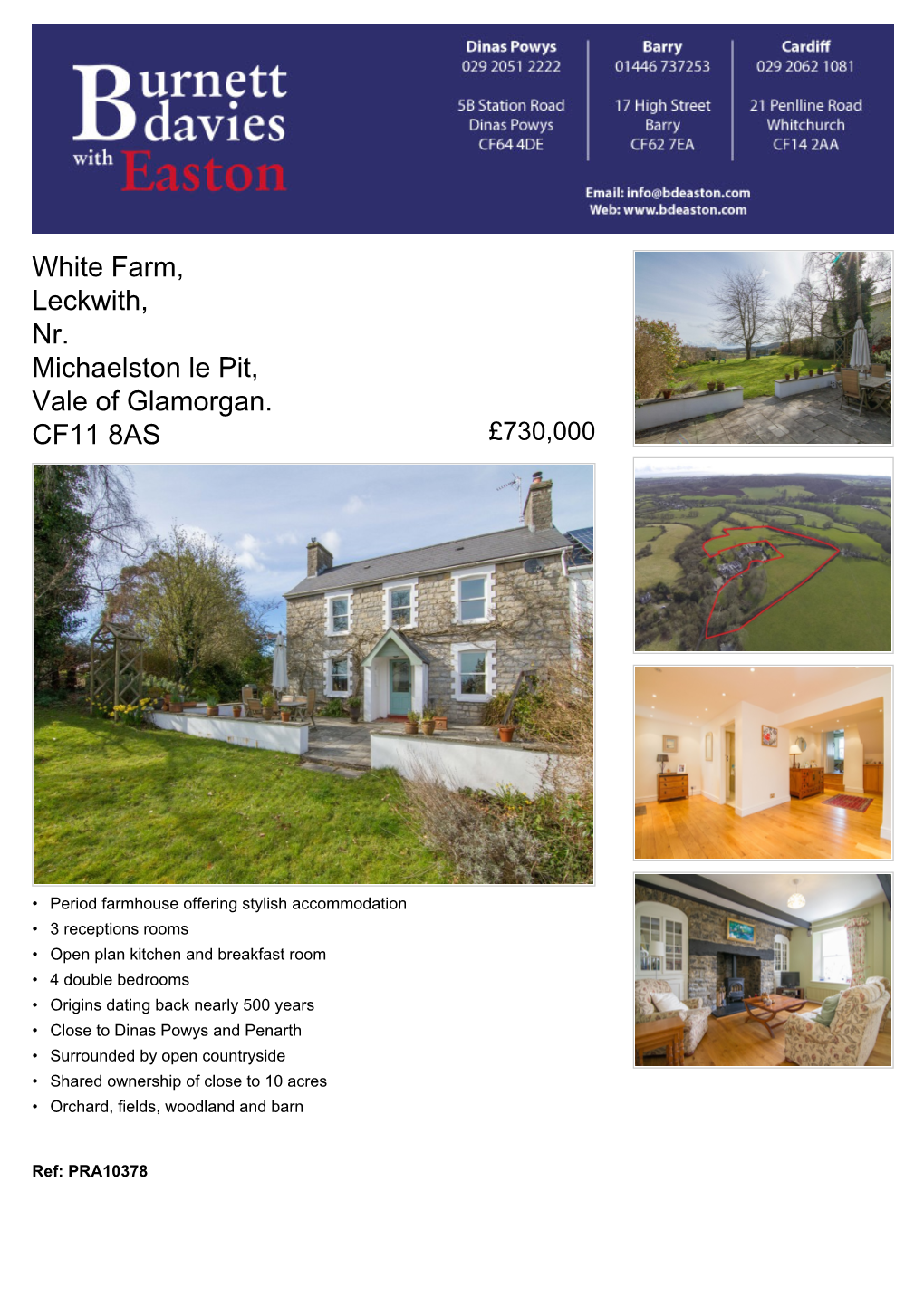 White Farm, Leckwith, Nr. Michaelston Le Pit, Vale of Glamorgan. CF11 8AS £730,000
