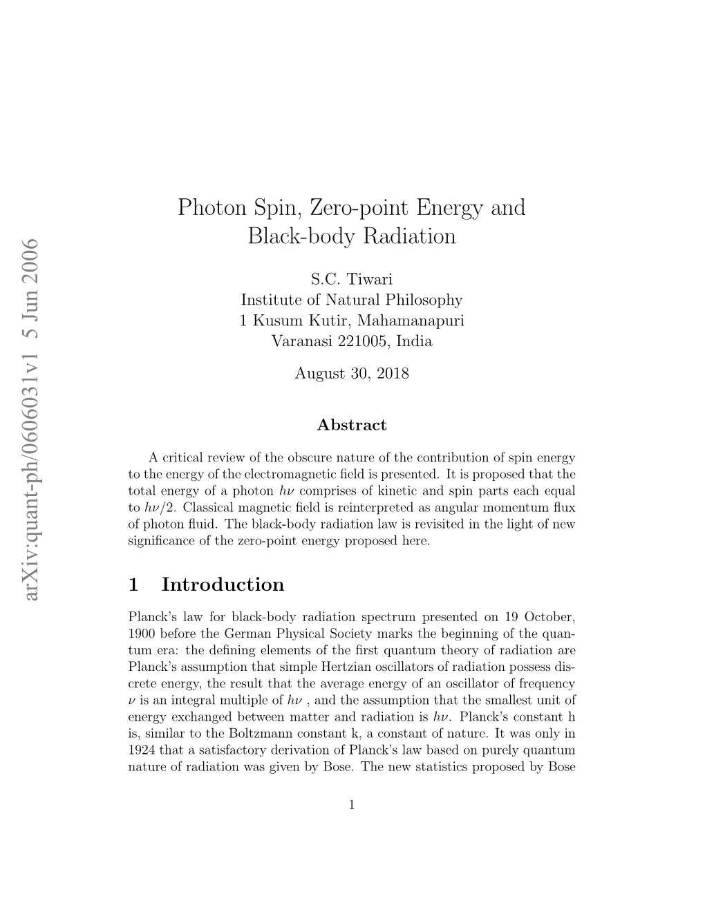 Photon Spin, Zero-Point Energy and Black-Body Radiation