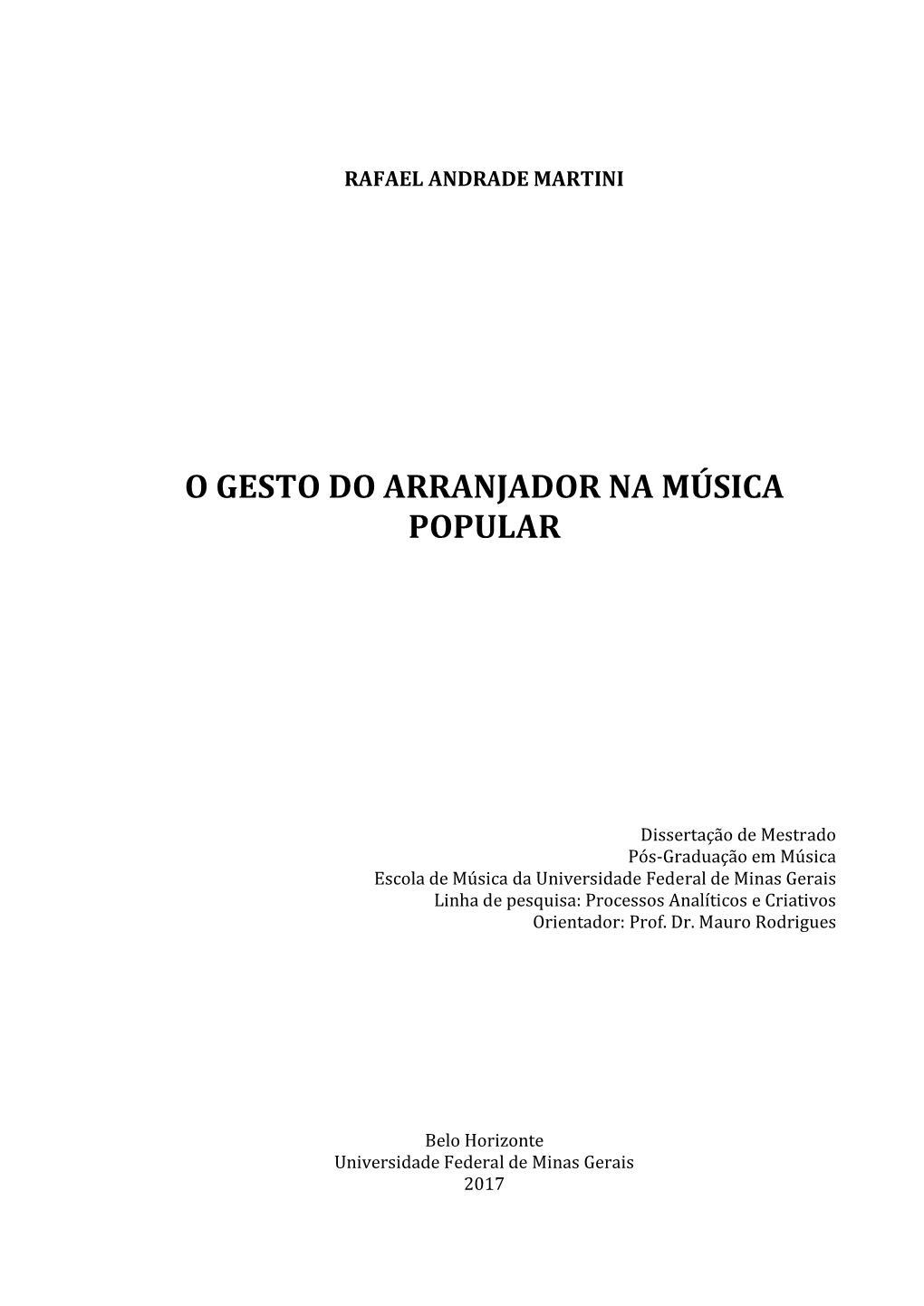 O Gesto D Arranjador Na Música Popular