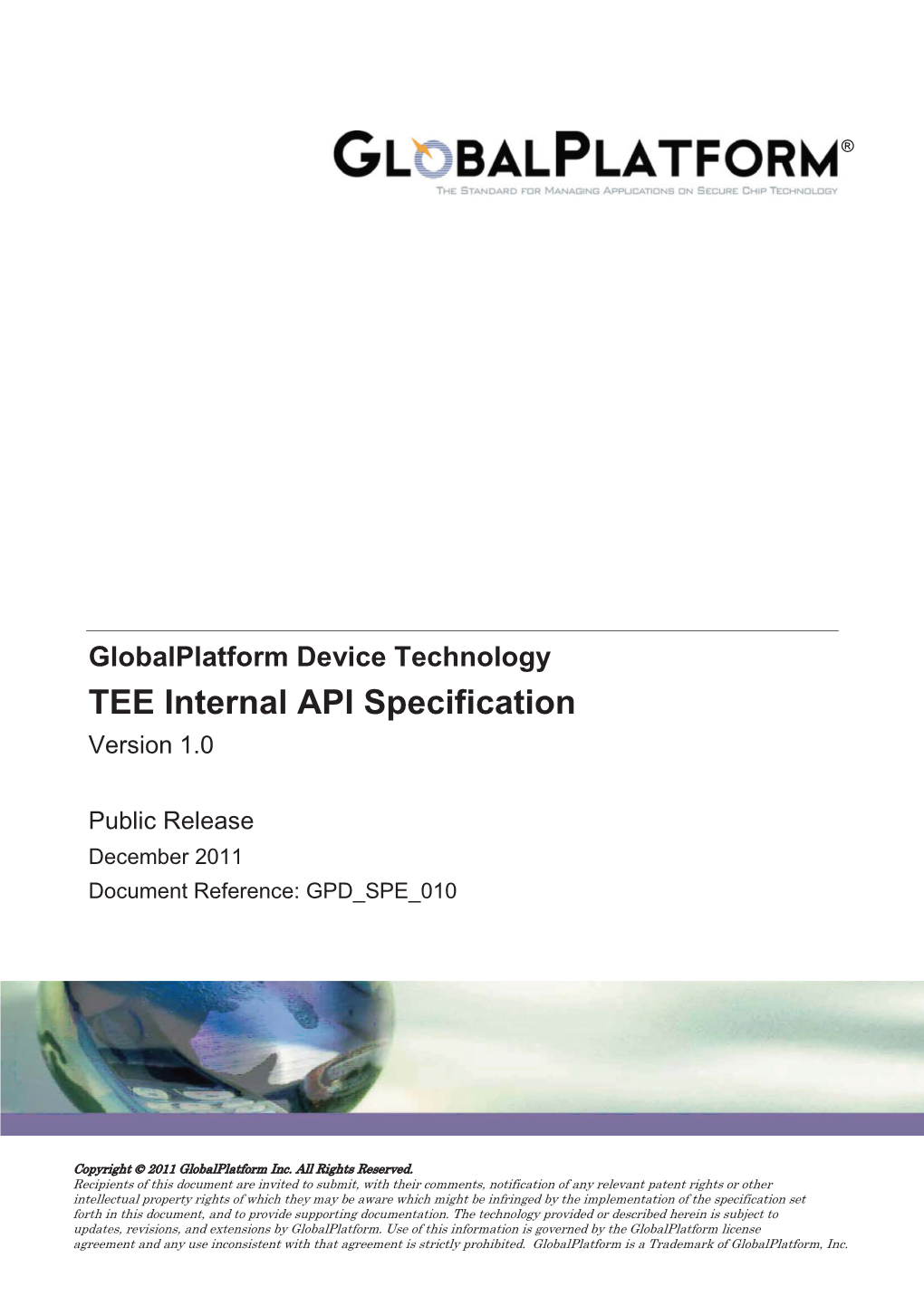 Globalplatform Device Technology TEE Internal API Specification Version 1.0