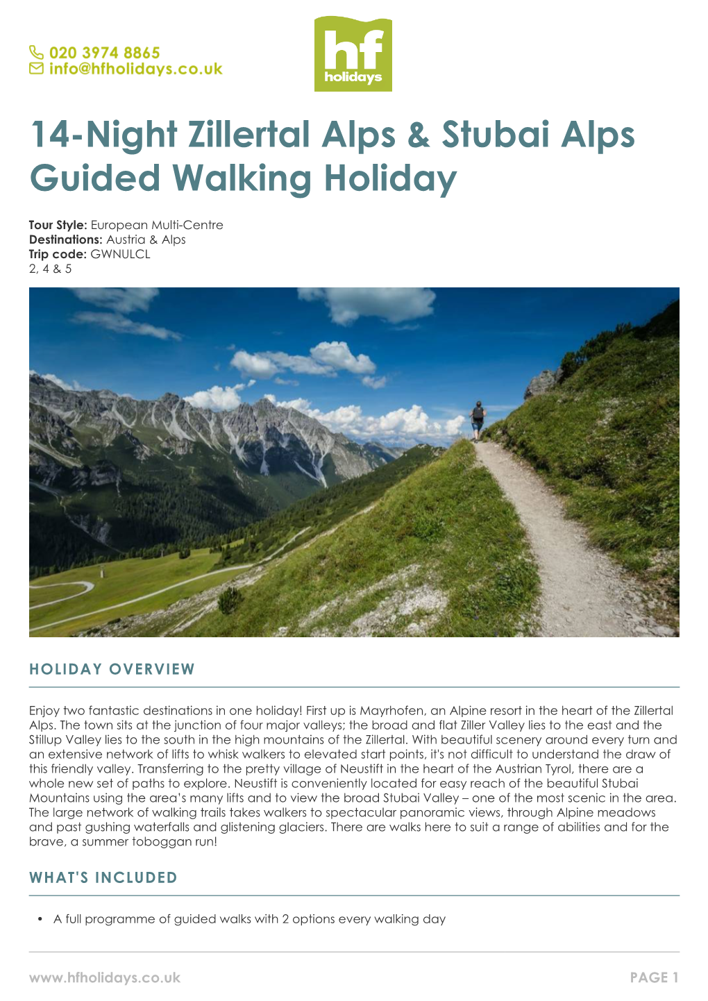 14-Night Zillertal Alps & Stubai Alps Guided Walking Holiday