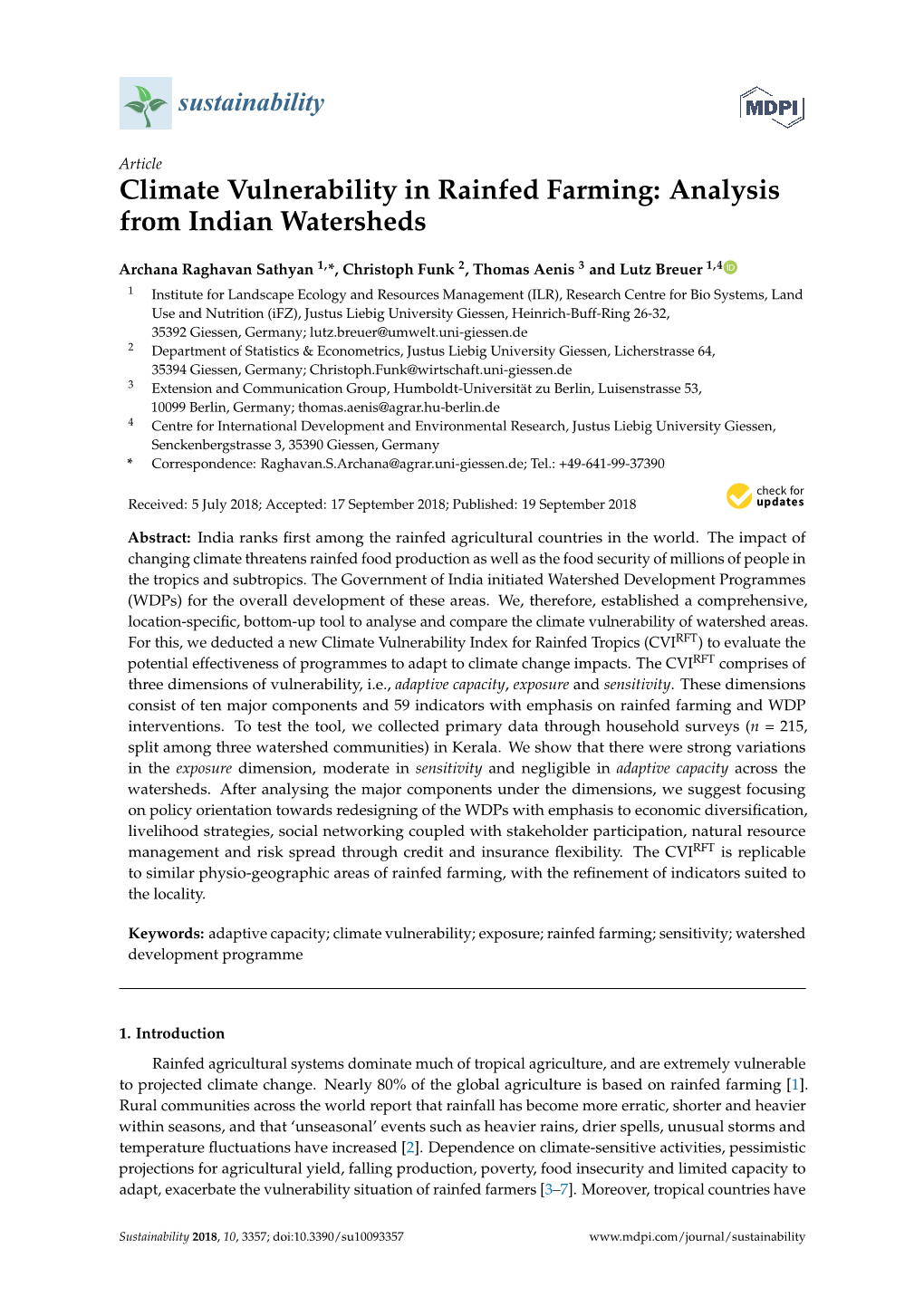 Climate Vulnerability in Rainfed Farming: Analysis from Indian Watersheds