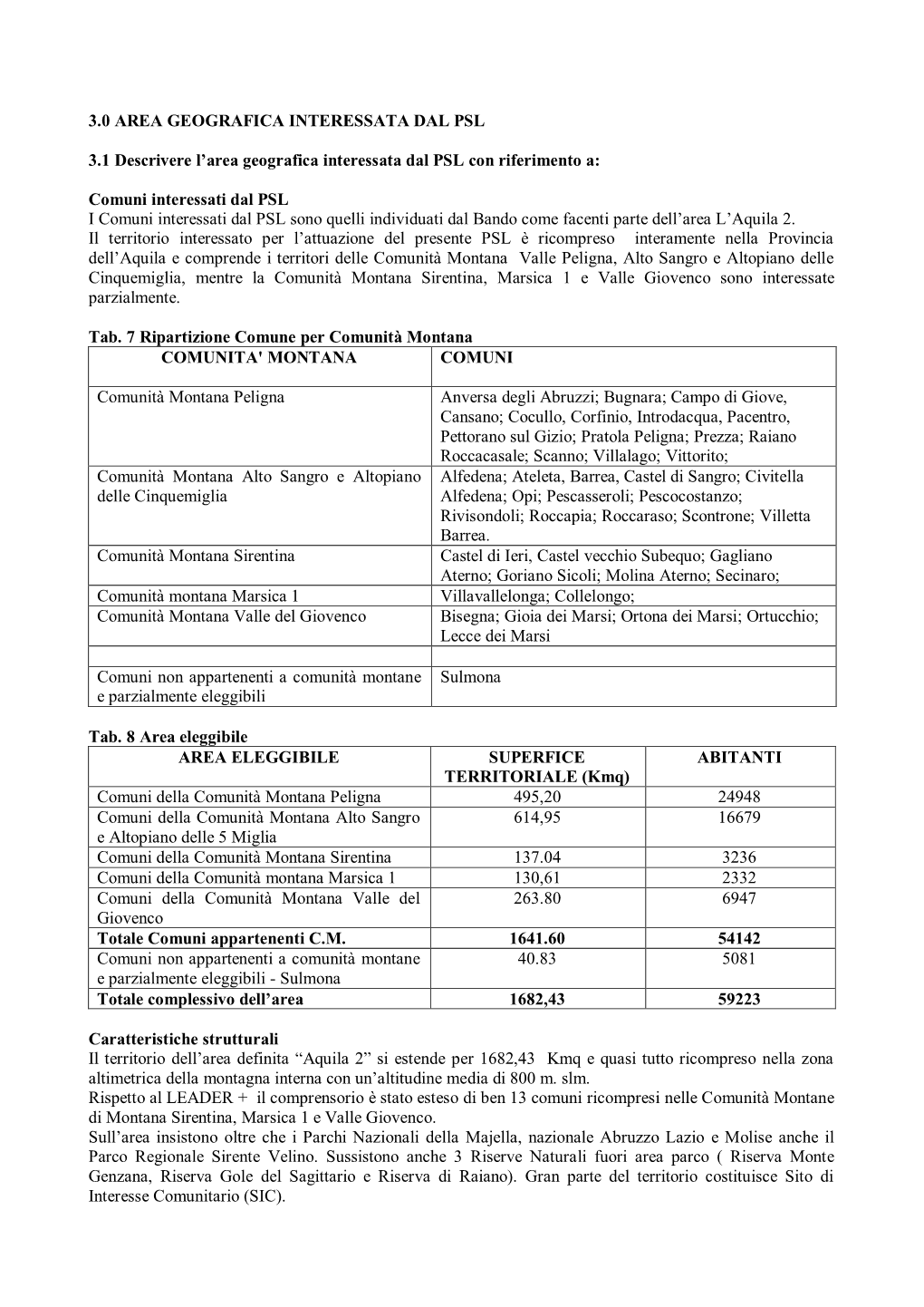 Comuni Interessati Dal PSL I Comuni Interessati Dal PSL Sono Quelli Individuati Dal Bando Come Facenti Parte Dell‟Area L‟Aquila 2