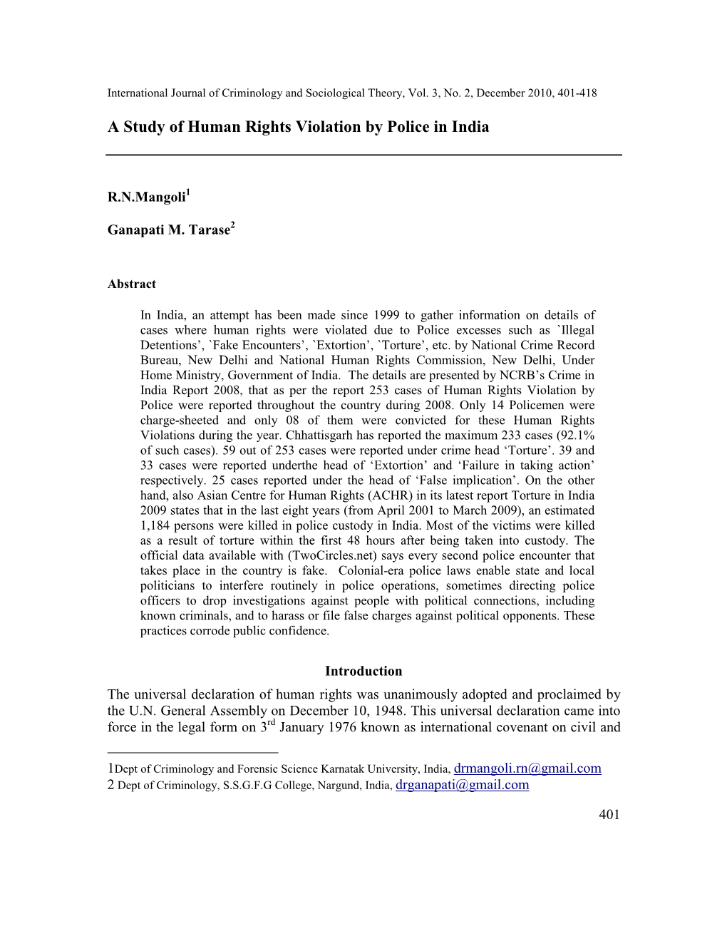 A Study of Human Rights Violation by Police in India
