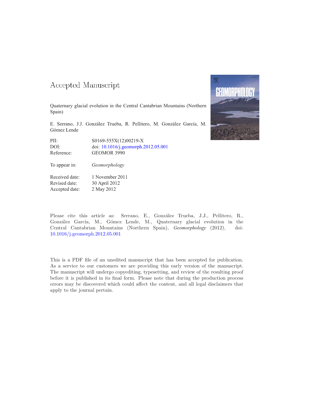 Quaternary Glacial Evolution in the Central Cantabrian Mountains (Northern Spain)