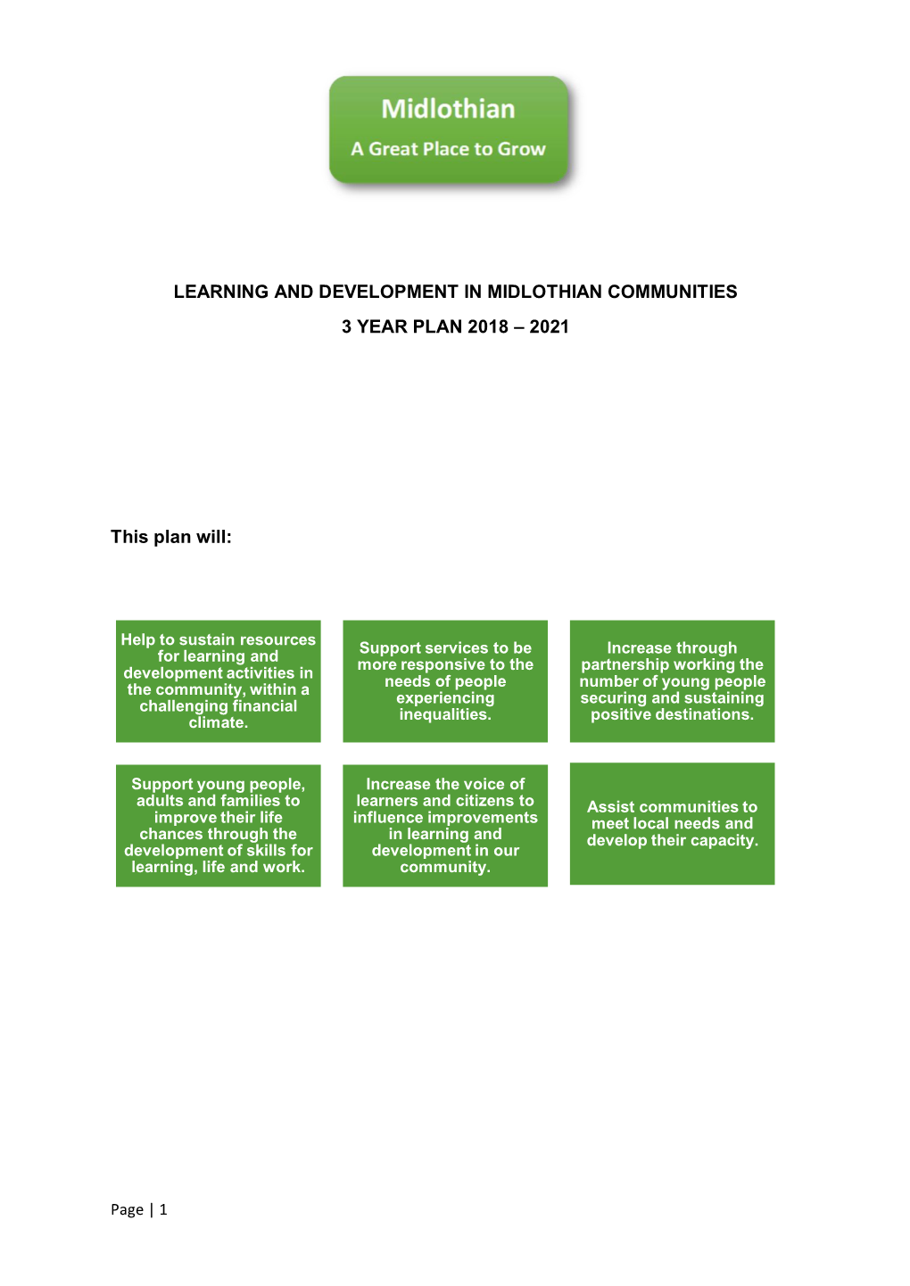 Learning and Development in Midlothian Communities 3 Year Plan 2018 – 2021