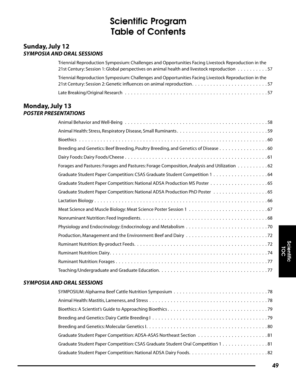 Scientific Program Table of Contents