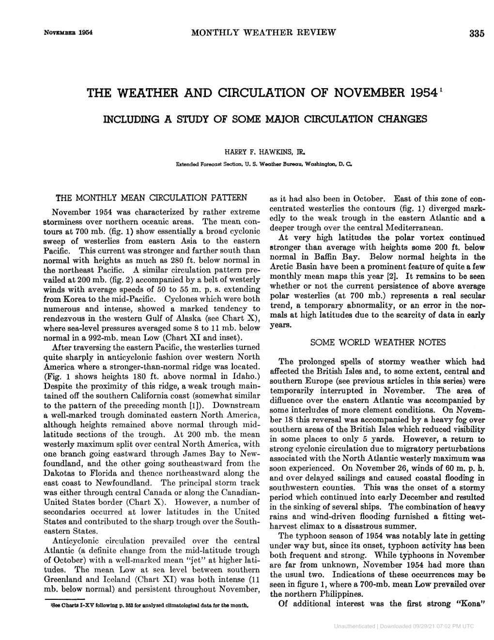 The Weather and Circulation of November 1954'