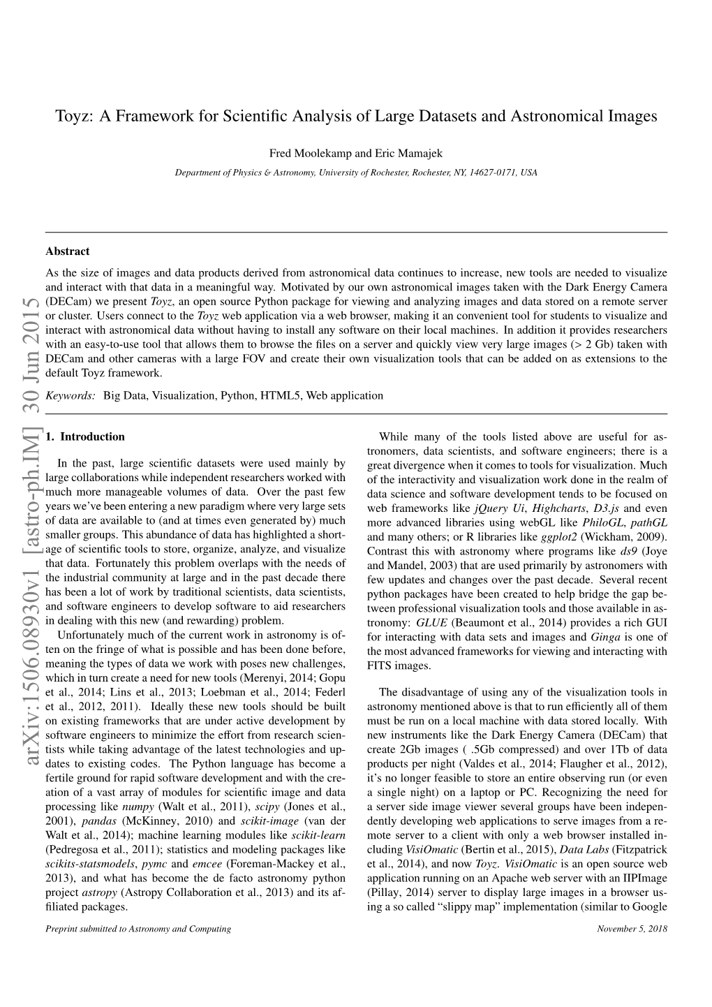 Toyz: a Framework for Scientific Analysis of Large Datasets And