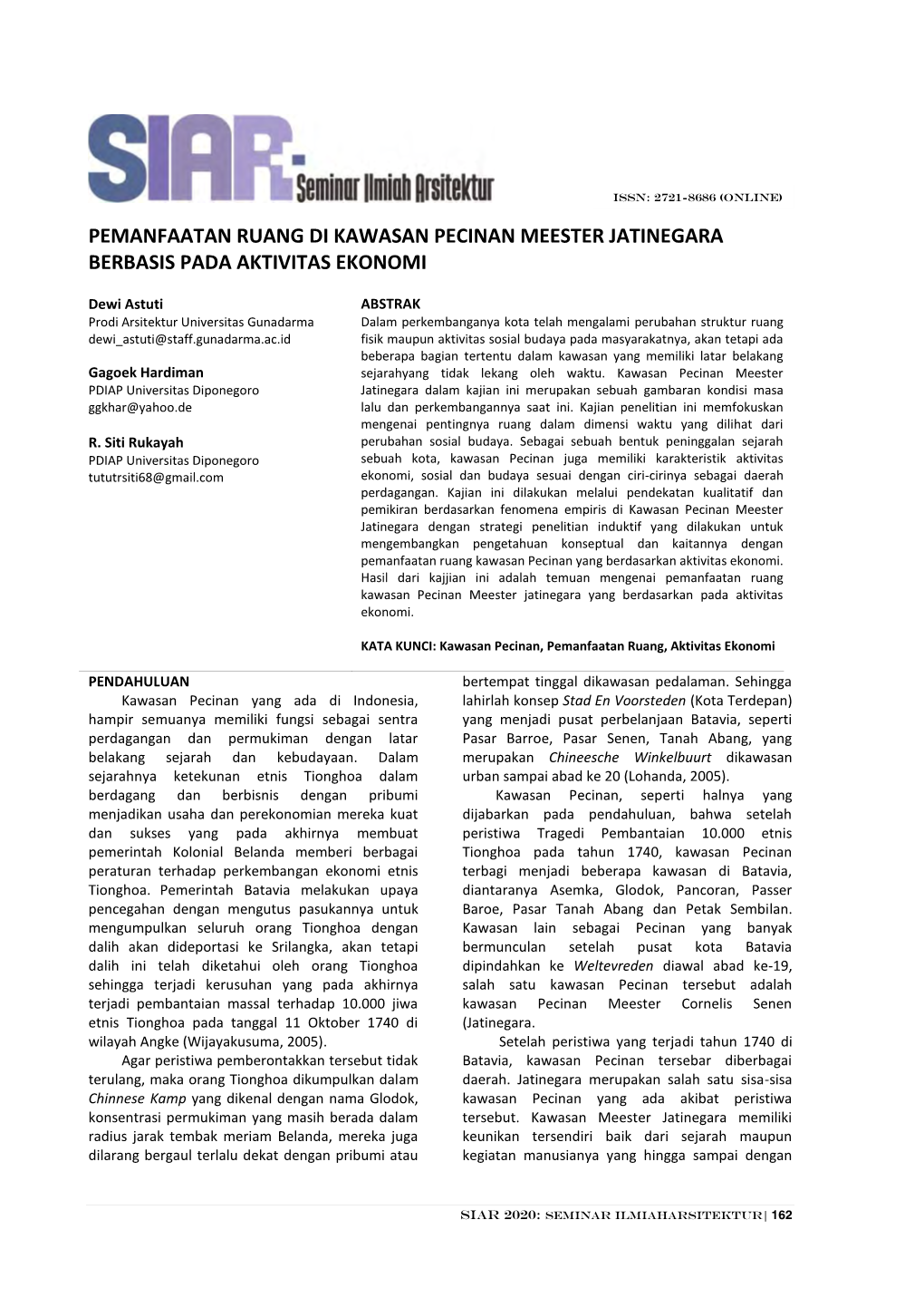 Pemanfaatan Ruang Di Kawasan Pecinan Meester Jatinegara Berbasis Pada Aktivitas Ekonomi