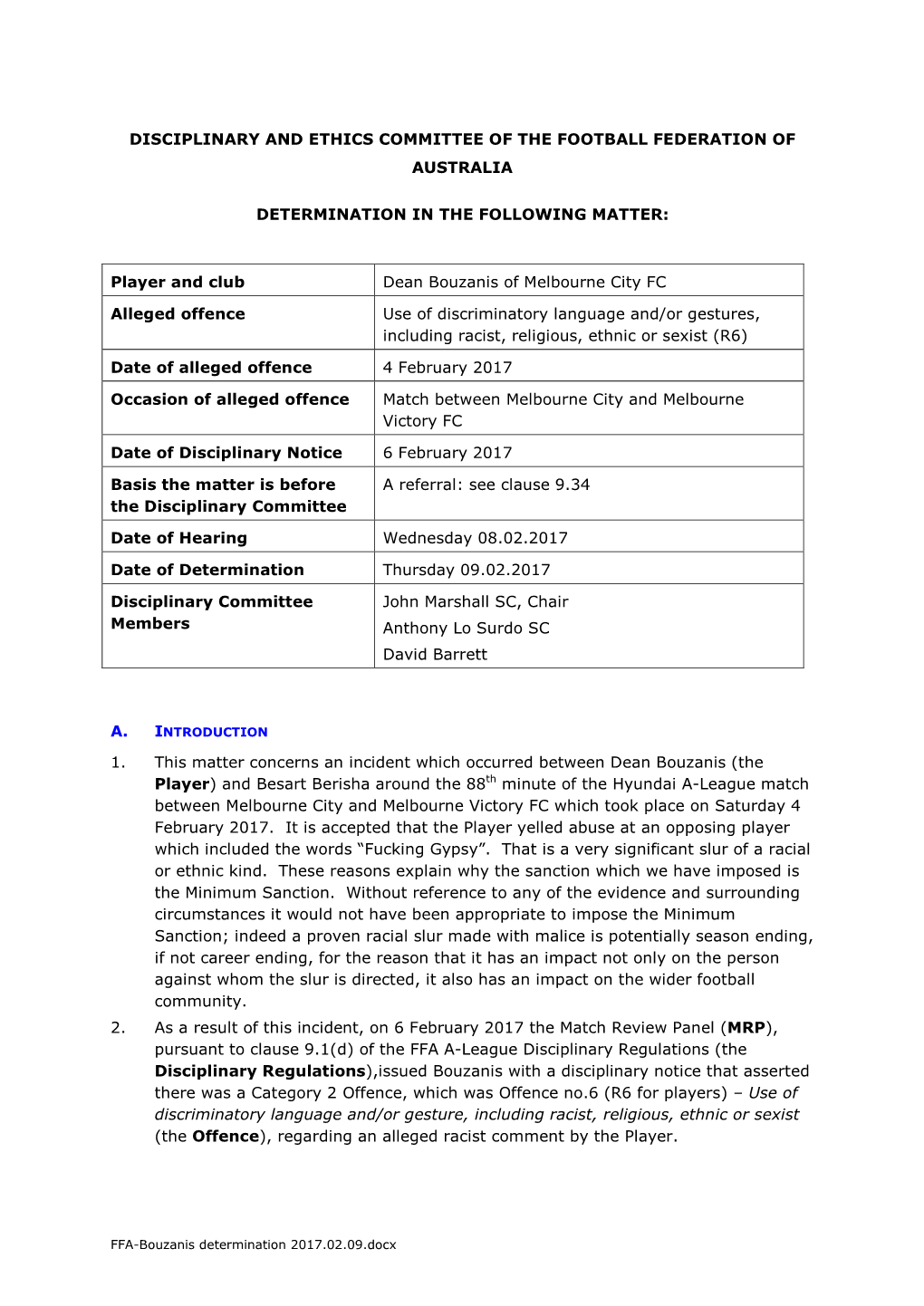 Disciplinary and Ethics Committee of the Football Federation of Australia