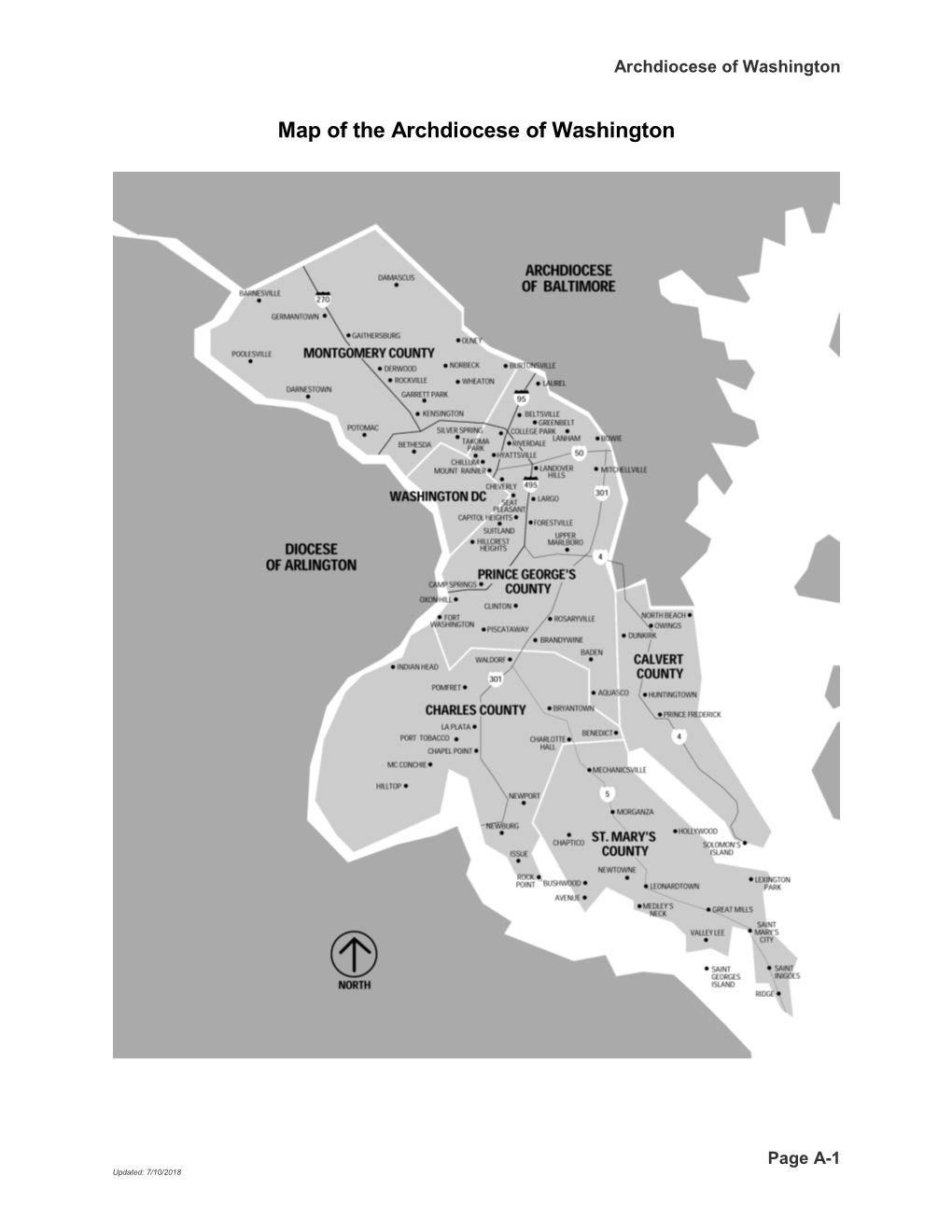 Map of the Archdiocese of Washington