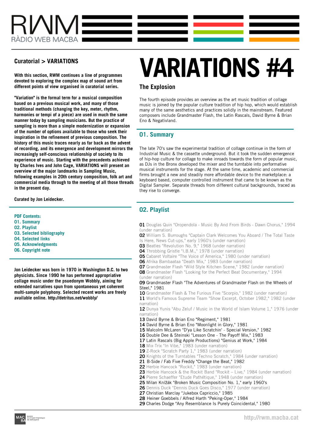 VARIATIONS #4 Devoted to Exploring the Complex Map of Sound Art from Different Points of View Organised in Curatorial Series